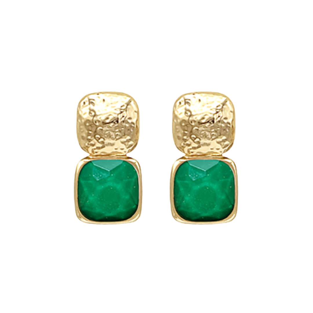 Bold Square Stone & Gold Earrings