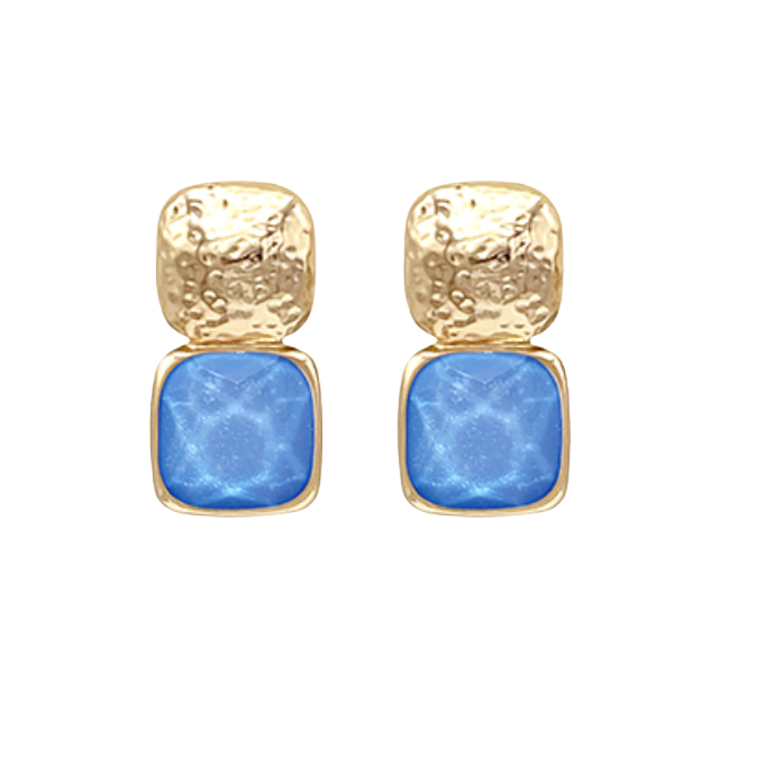 Bold Square Stone & Gold Earrings