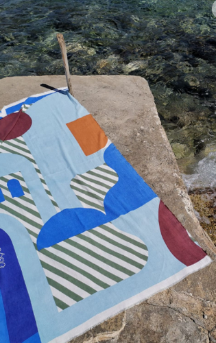 Blue Carte Postal Beach Towel
