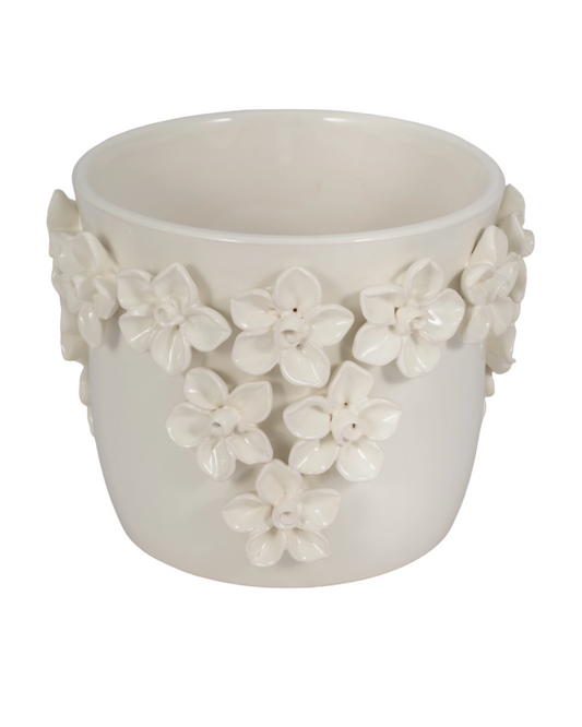 Stoneware Floral Applique Planter