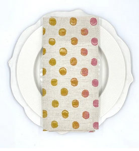 Linen Tea Towel Polka Dots in Miami Vice