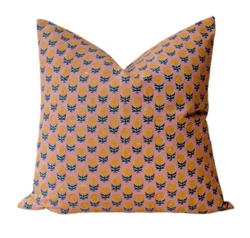 Pakhi Vintage Sari Block-printed Pillow {18x18