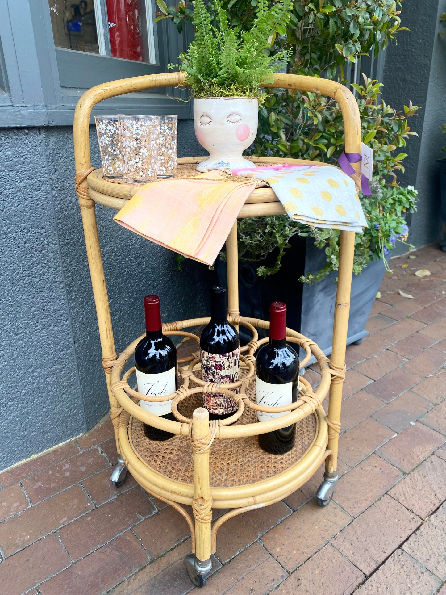 Circle Rattan Bar Cart